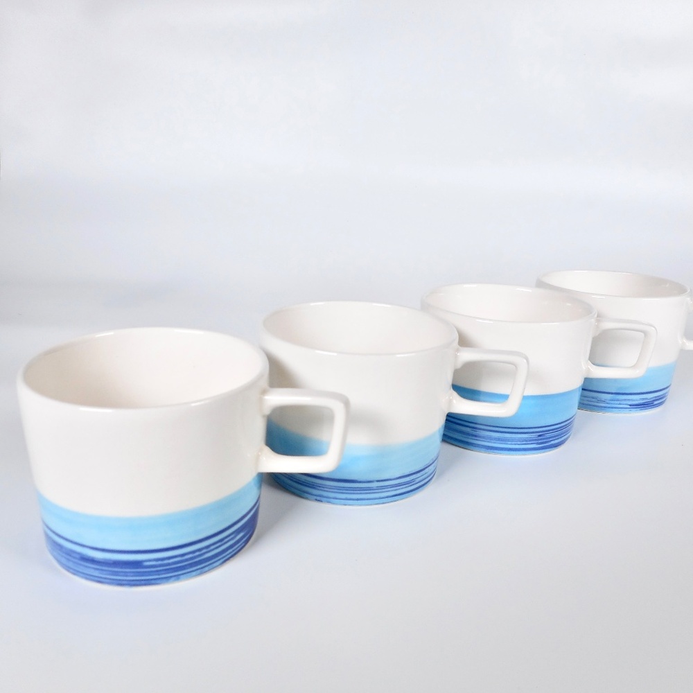 4 VTG 70s Colortone Handpainted Azul Coffee Tea Cup Set Blue Turquoise Japan